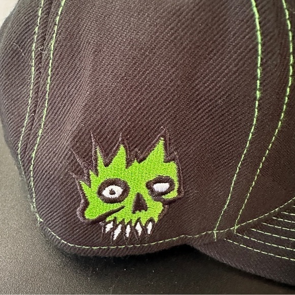 Flat Fitty Skate Goons black & neon green adjustable baseball hat cap skateboard - Picture 10 of 13